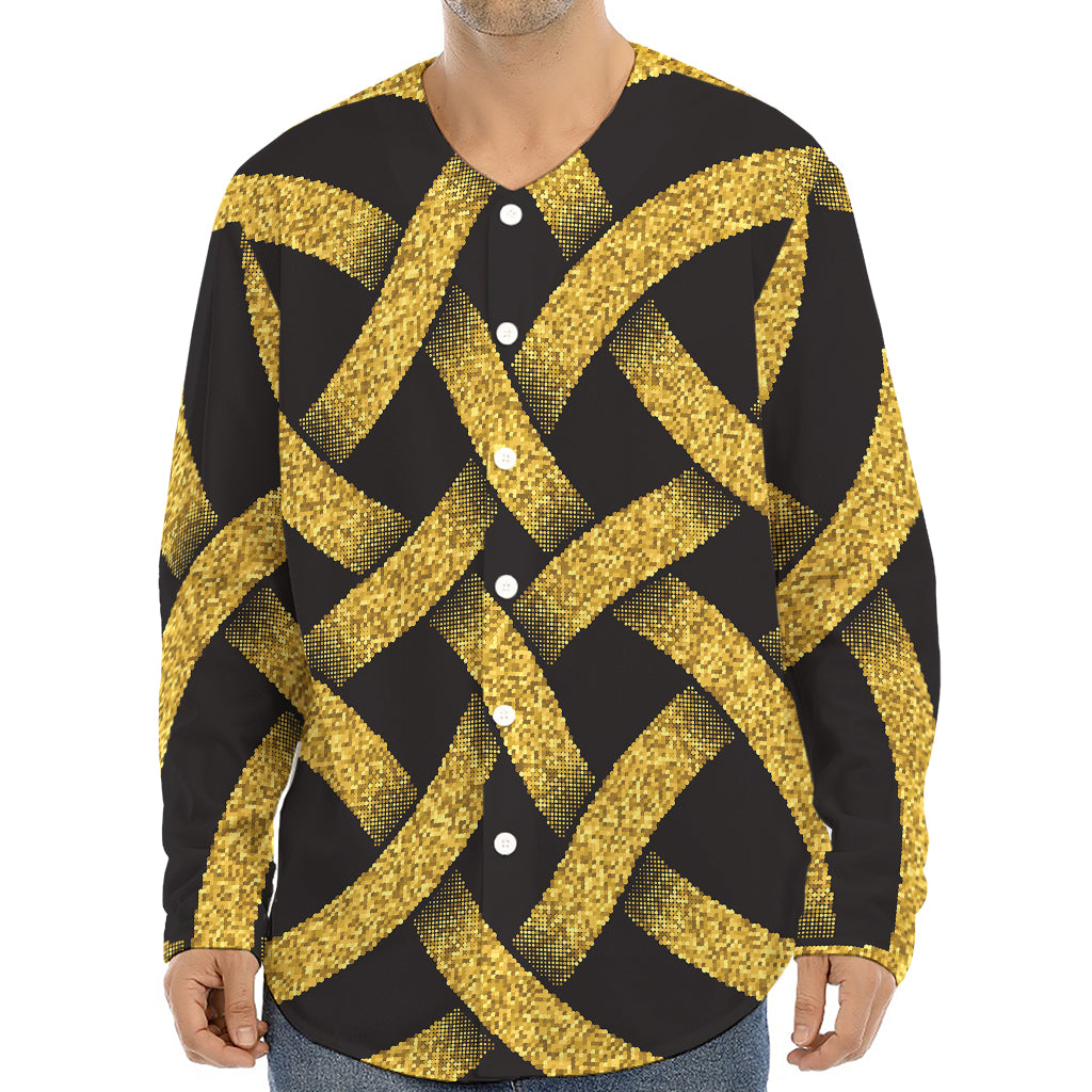 Gold Celtic Knot Symbol Print Long Sleeve Baseball Jersey