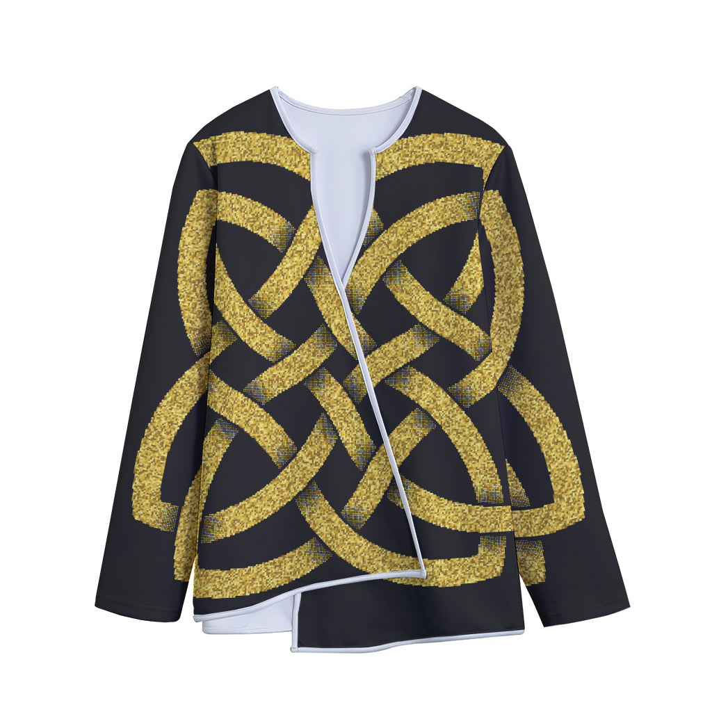 Gold Celtic Knot Symbol Print Long Sleeve Short Coat