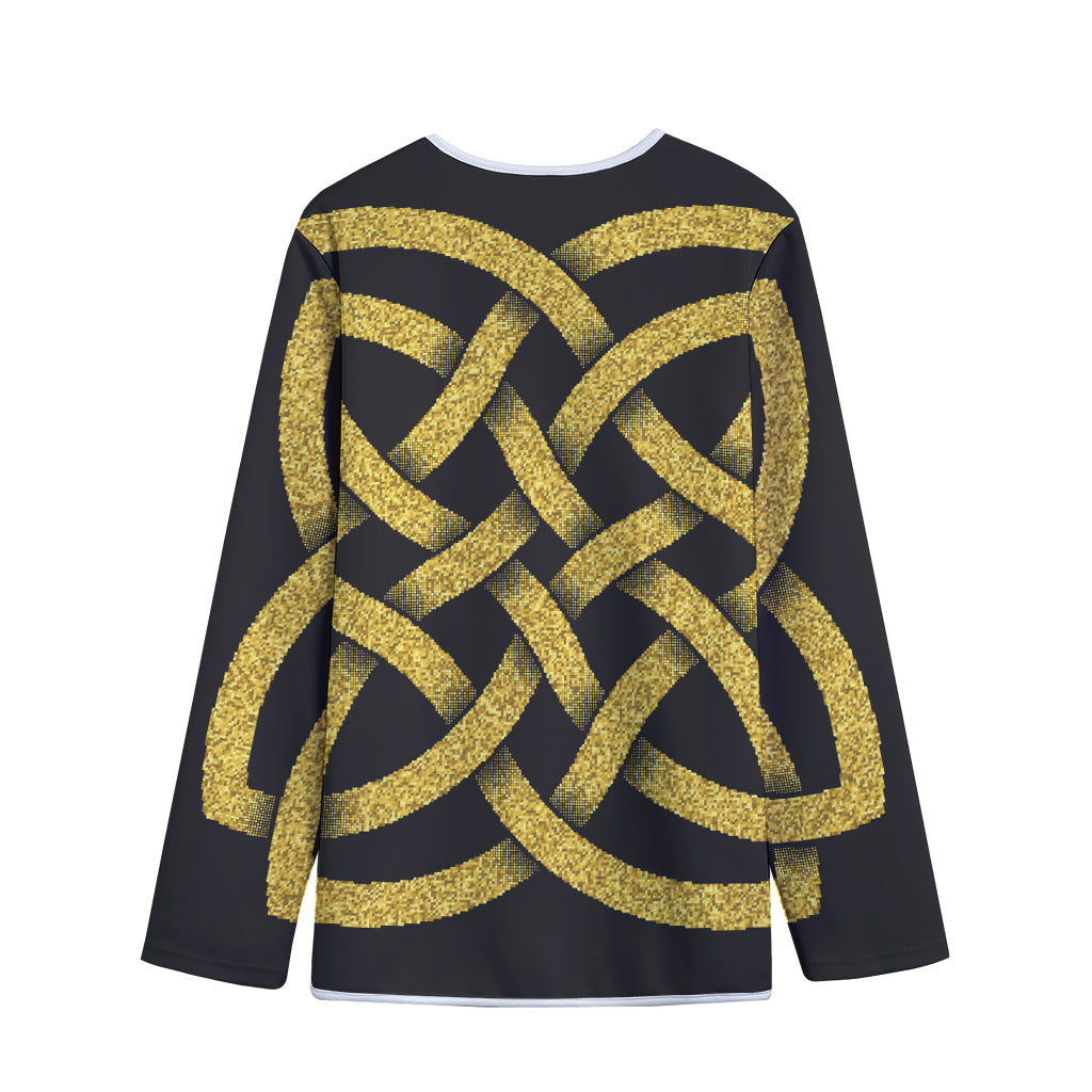 Gold Celtic Knot Symbol Print Long Sleeve Short Coat