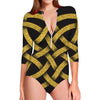 Gold Celtic Knot Symbol Print Long Sleeve Swimsuit