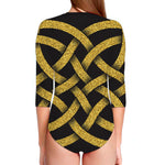 Gold Celtic Knot Symbol Print Long Sleeve Swimsuit