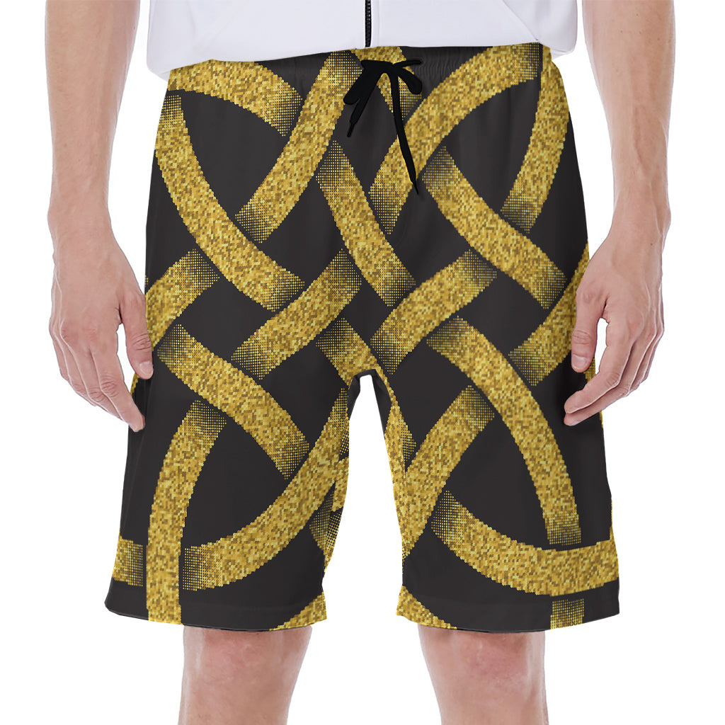 Gold Celtic Knot Symbol Print Men's Beach Shorts