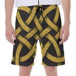 Gold Celtic Knot Symbol Print Men's Beach Shorts