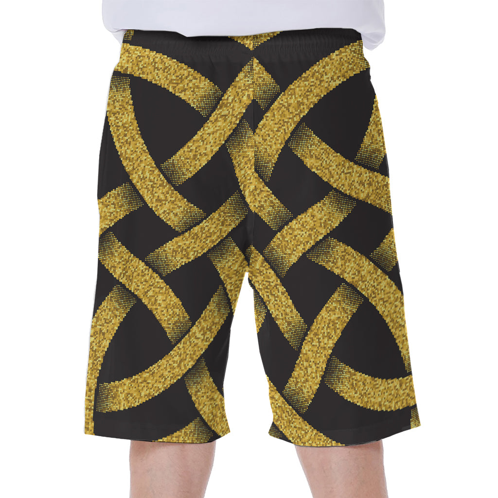 Gold Celtic Knot Symbol Print Men's Beach Shorts