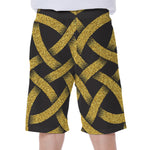 Gold Celtic Knot Symbol Print Men's Beach Shorts