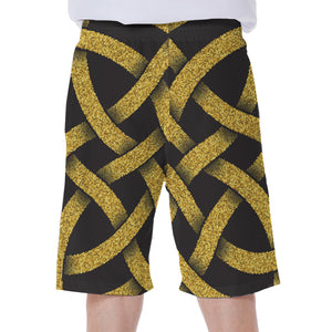 Gold Celtic Knot Symbol Print Men's Beach Shorts