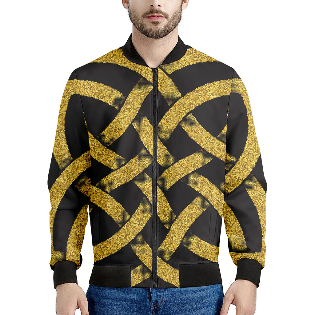 Gold Celtic Knot Symbol Print Men's Bomber Jacket