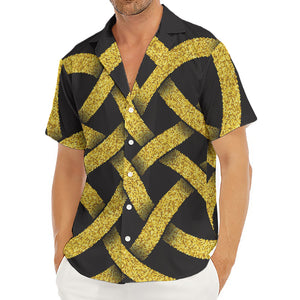 Gold Celtic Knot Symbol Print Men's Deep V-Neck Shirt