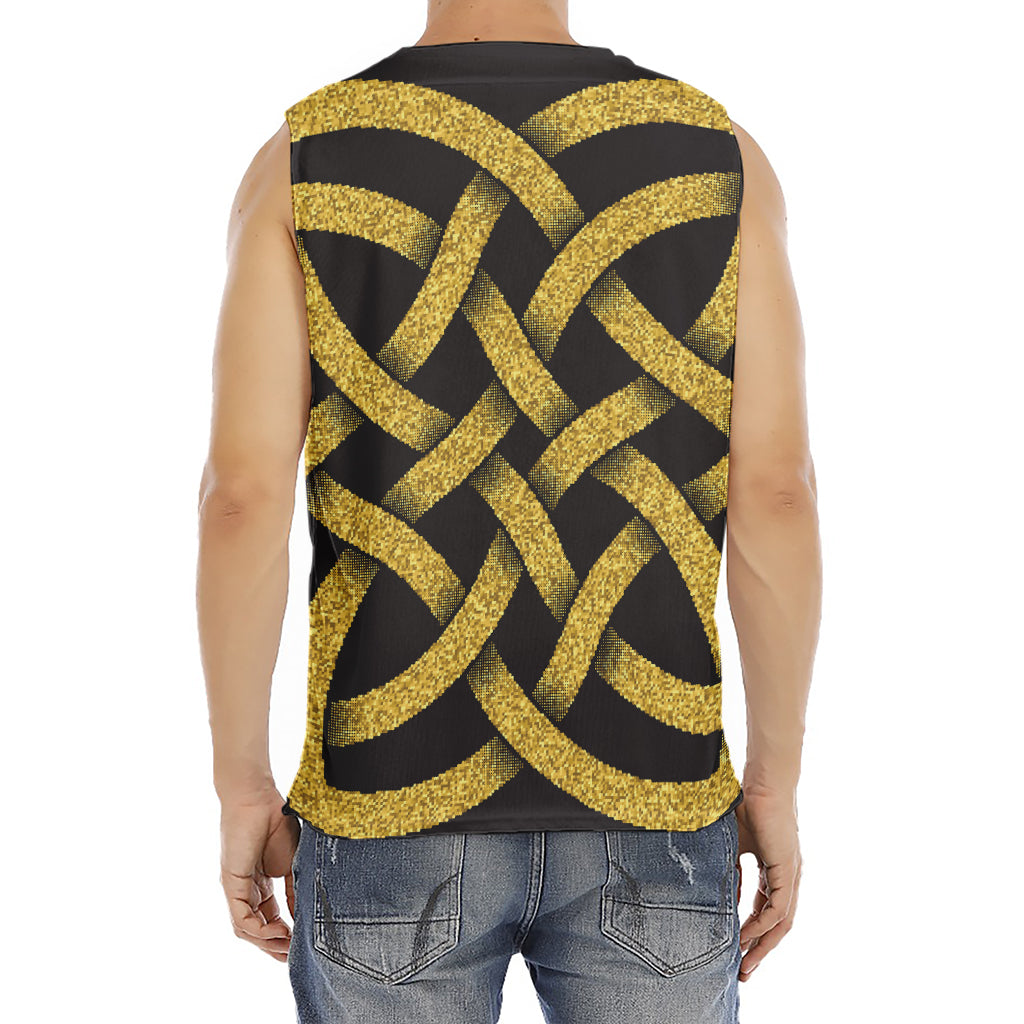 Gold Celtic Knot Symbol Print Men's Fitness Tank Top