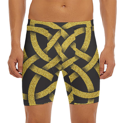 Gold Celtic Knot Symbol Print Men's Long Boxer Briefs
