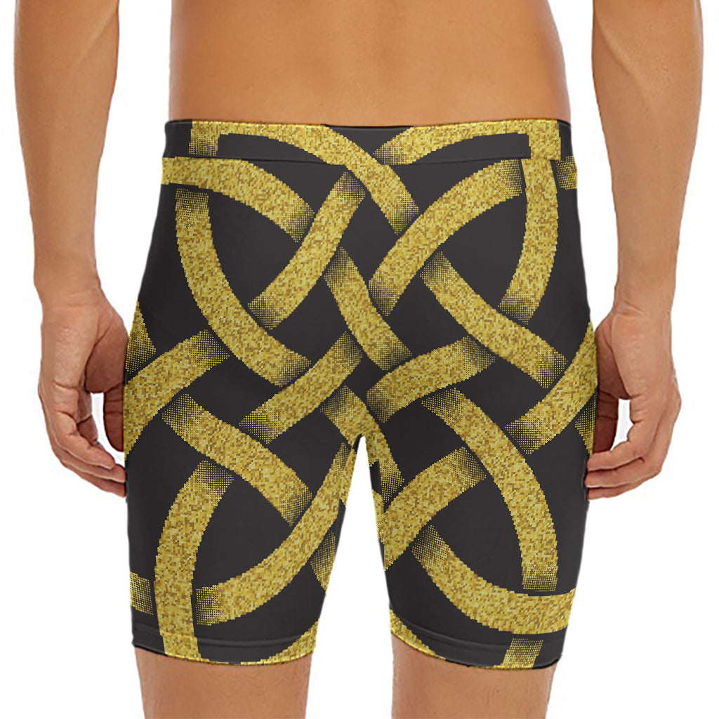 Gold Celtic Knot Symbol Print Men's Long Boxer Briefs