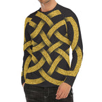 Gold Celtic Knot Symbol Print Men's Long Sleeve Rash Guard