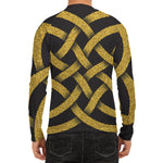 Gold Celtic Knot Symbol Print Men's Long Sleeve Rash Guard