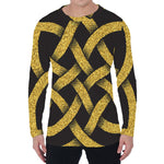 Gold Celtic Knot Symbol Print Men's Long Sleeve T-Shirt