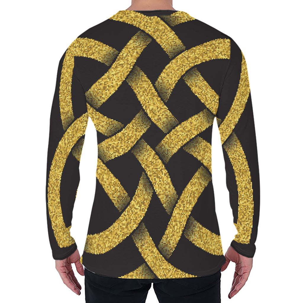 Gold Celtic Knot Symbol Print Men's Long Sleeve T-Shirt