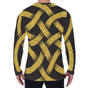 Gold Celtic Knot Symbol Print Men's Long Sleeve T-Shirt