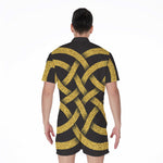 Gold Celtic Knot Symbol Print Men's Rompers