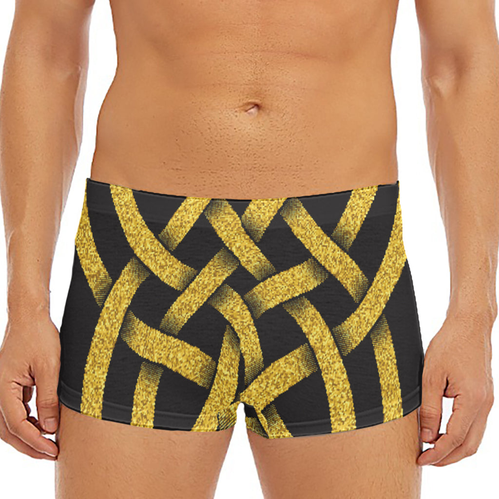 Gold Celtic Knot Symbol Print Men's Short Boxer Briefs