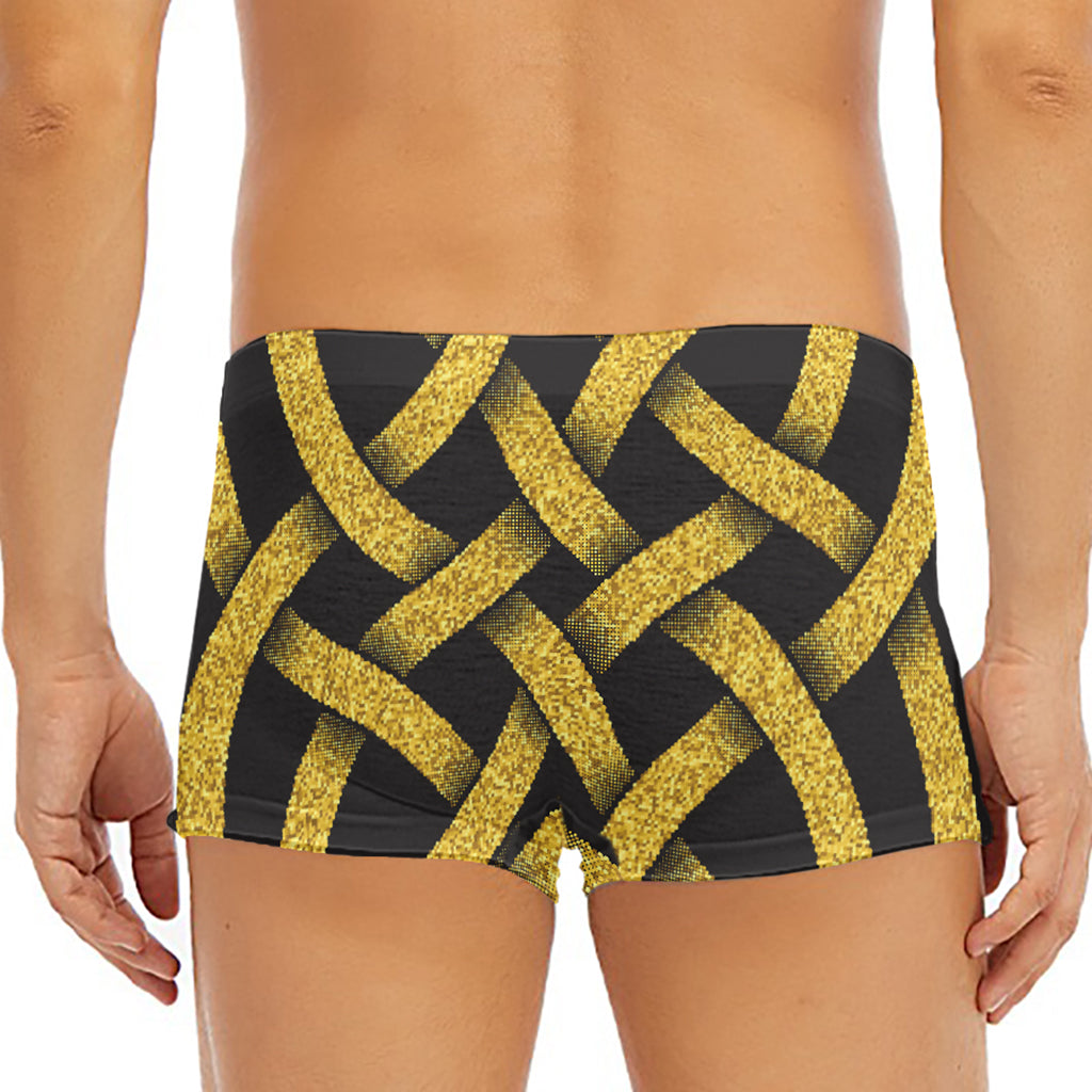 Gold Celtic Knot Symbol Print Men's Short Boxer Briefs