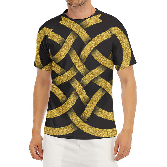 Gold Celtic Knot Symbol Print Men's Short Sleeve Rash Guard