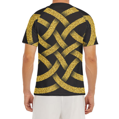 Gold Celtic Knot Symbol Print Men's Short Sleeve Rash Guard
