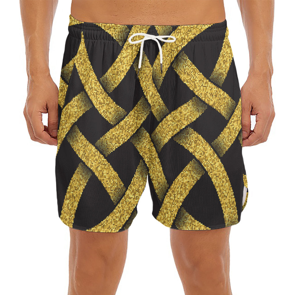 Gold Celtic Knot Symbol Print Men's Split Running Shorts