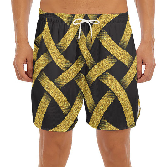 Gold Celtic Knot Symbol Print Men's Split Running Shorts