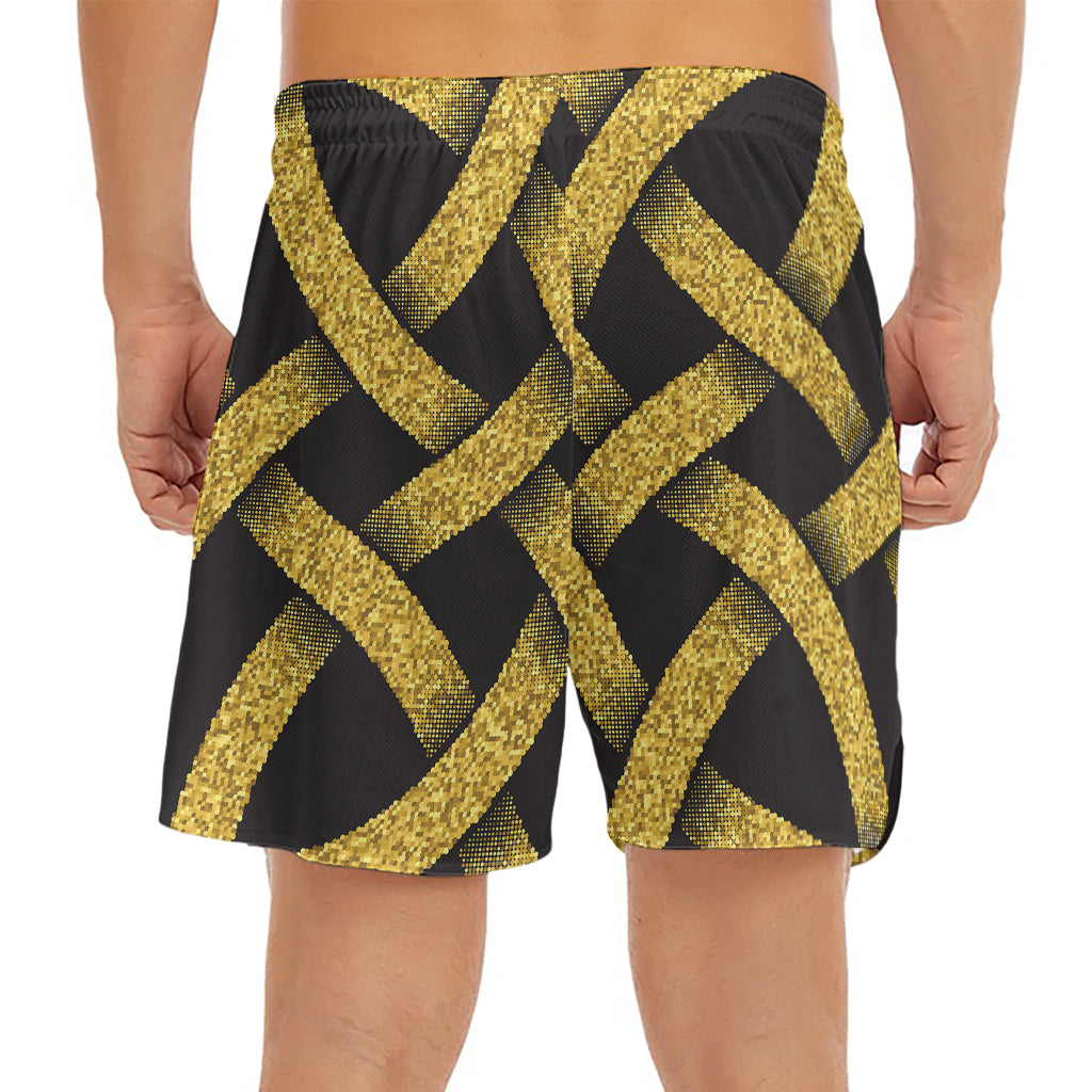 Gold Celtic Knot Symbol Print Men's Split Running Shorts