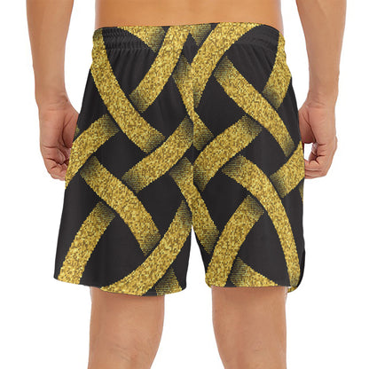 Gold Celtic Knot Symbol Print Men's Split Running Shorts
