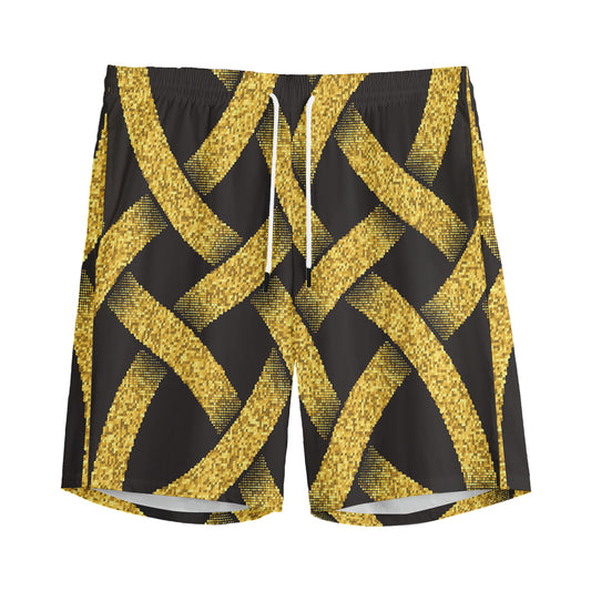 Gold Celtic Knot Symbol Print Men's Sports Shorts
