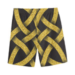 Gold Celtic Knot Symbol Print Men's Sports Shorts