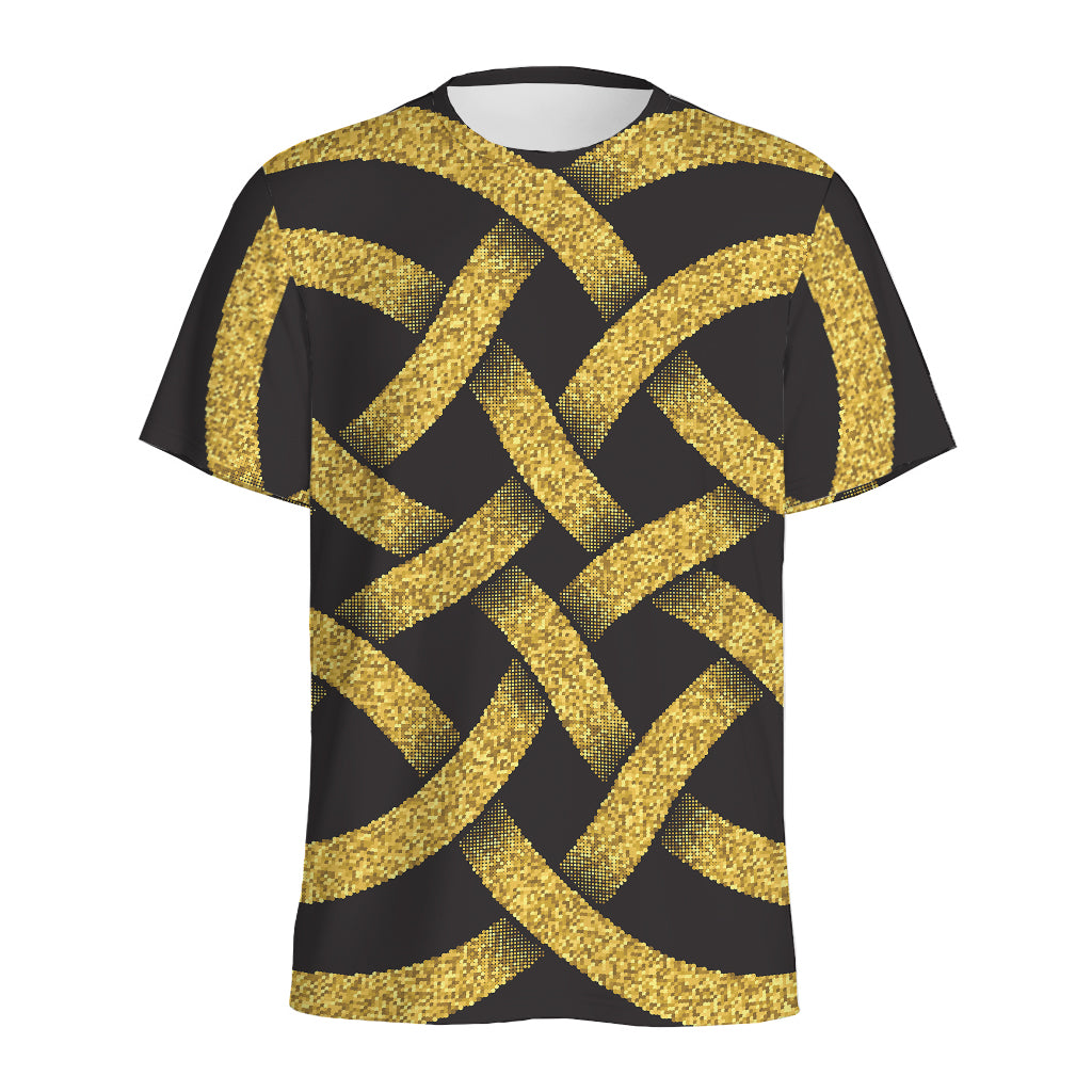 Gold Celtic Knot Symbol Print Men's Sports T-Shirt