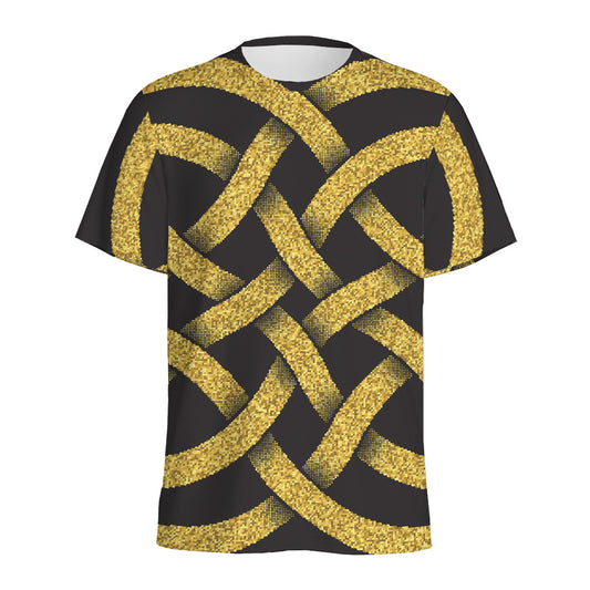 Gold Celtic Knot Symbol Print Men's Sports T-Shirt