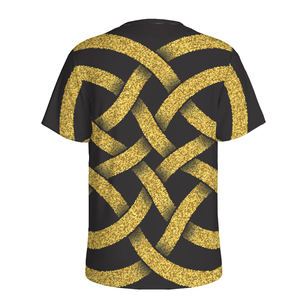 Gold Celtic Knot Symbol Print Men's Sports T-Shirt