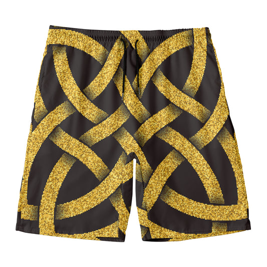 Gold Celtic Knot Symbol Print Men's Swim Trunks