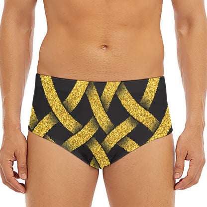 Gold Celtic Knot Symbol Print Men's Triangle Swim Briefs