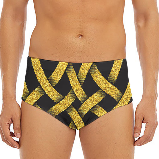 Gold Celtic Knot Symbol Print Men's Triangle Swim Briefs