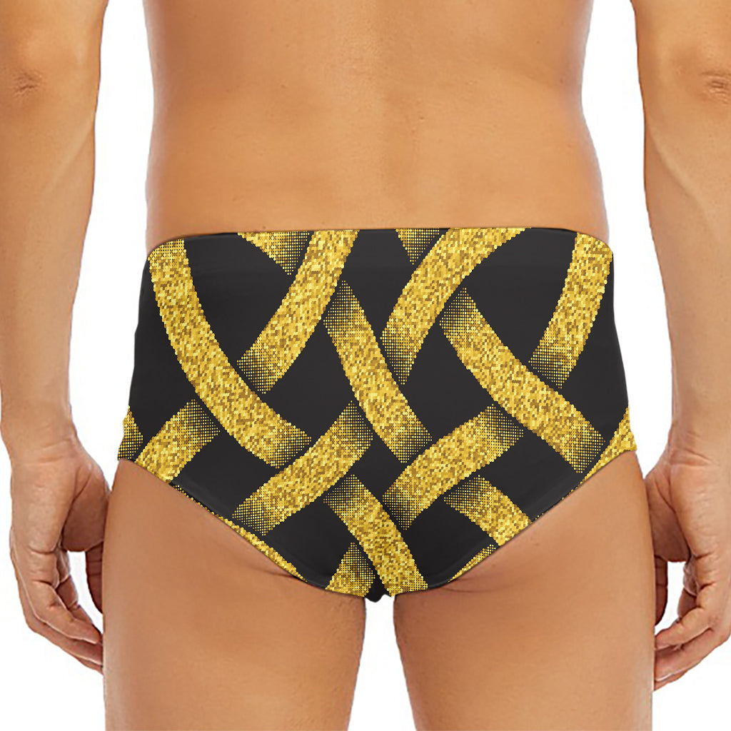 Gold Celtic Knot Symbol Print Men's Triangle Swim Briefs