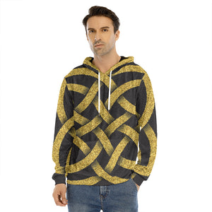 Gold Celtic Knot Symbol Print Men's Velvet Pullover Hoodie