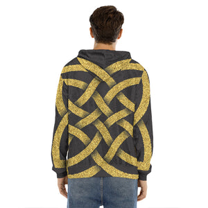 Gold Celtic Knot Symbol Print Men's Velvet Pullover Hoodie