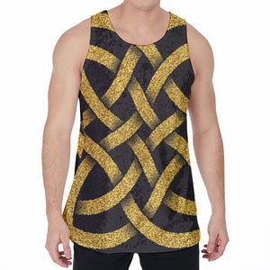 Gold Celtic Knot Symbol Print Men's Velvet Tank Top