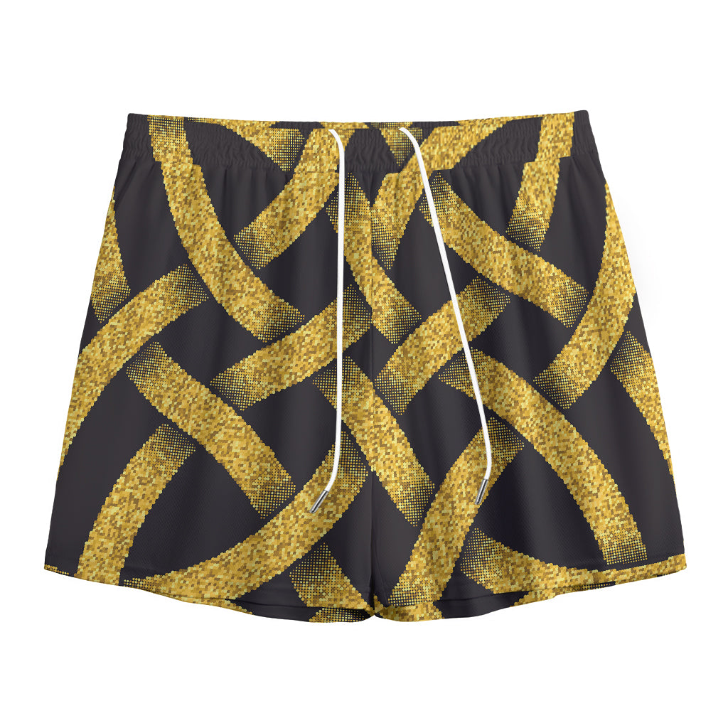 Gold Celtic Knot Symbol Print Mesh Shorts