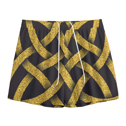 Gold Celtic Knot Symbol Print Mesh Shorts