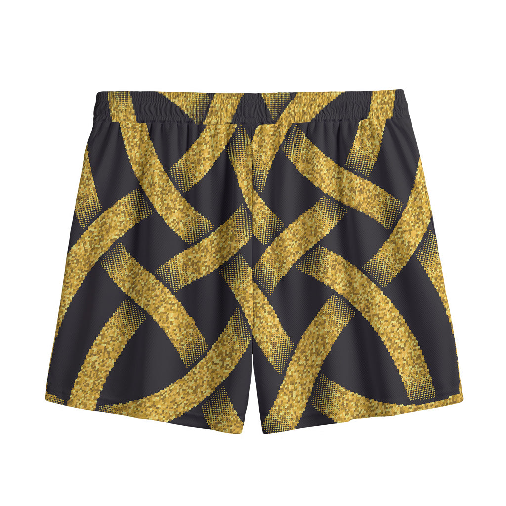 Gold Celtic Knot Symbol Print Mesh Shorts