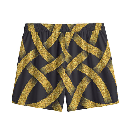 Gold Celtic Knot Symbol Print Mesh Shorts