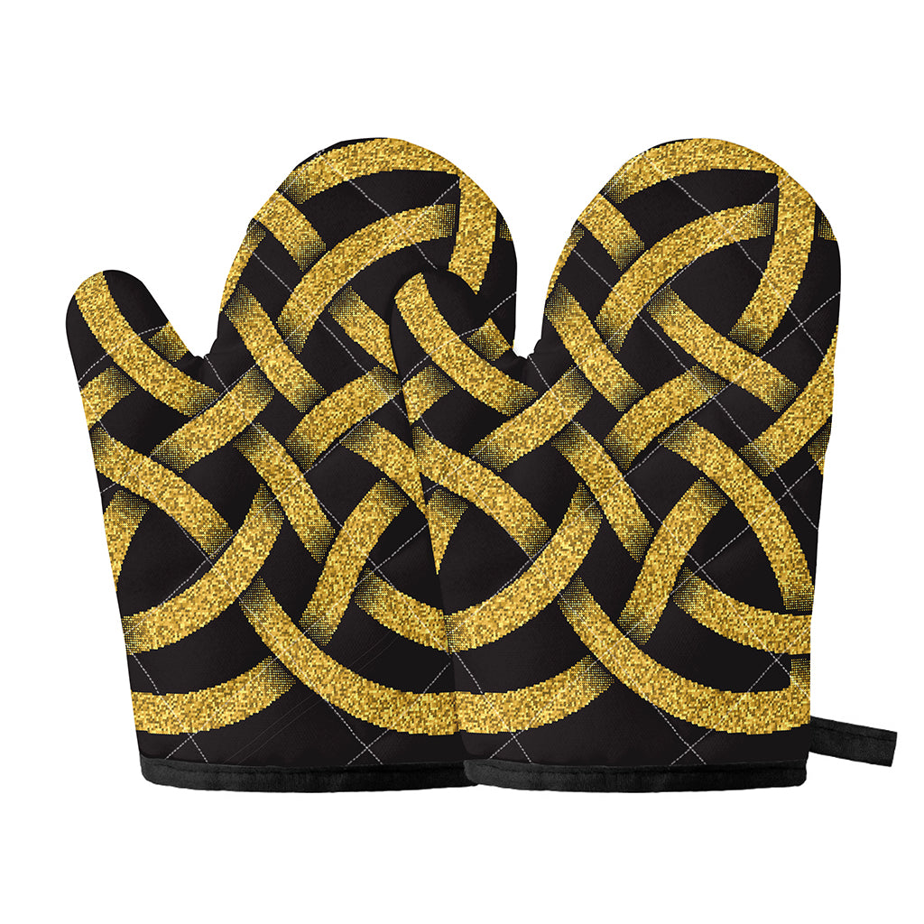Gold Celtic Knot Symbol Print Oven Mitts