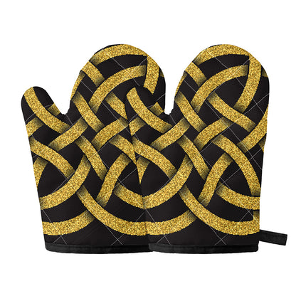 Gold Celtic Knot Symbol Print Oven Mitts