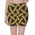 Gold Celtic Knot Symbol Print Pencil Mini Skirt