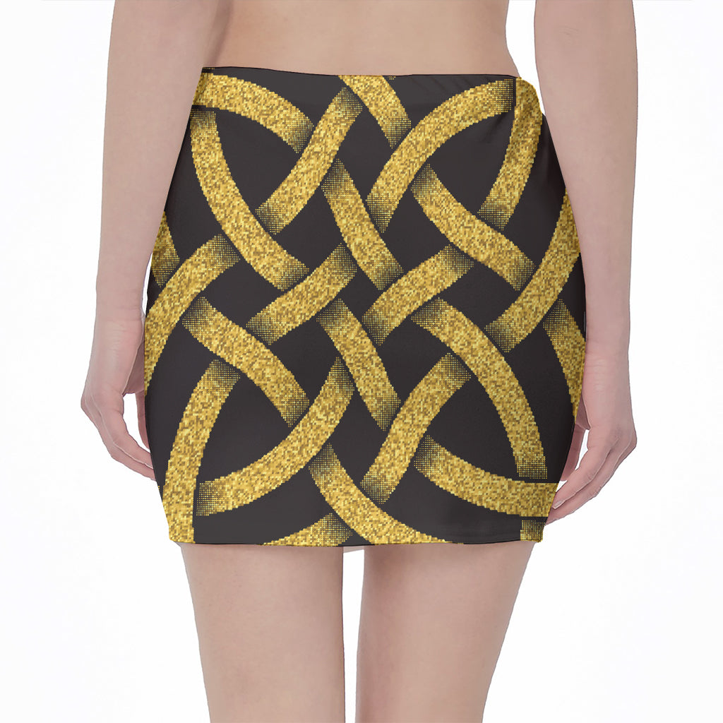 Gold Celtic Knot Symbol Print Pencil Mini Skirt