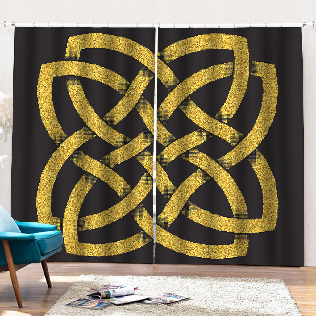 Gold Celtic Knot Symbol Print Pencil Pleat Curtains